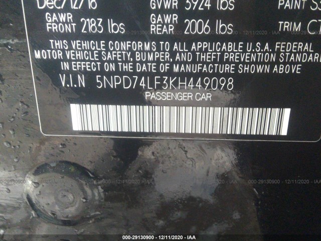 Photo 8 VIN: 5NPD74LF3KH449098 - HYUNDAI ELANTRA 