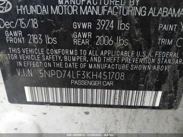 Photo 8 VIN: 5NPD74LF3KH451708 - HYUNDAI ELANTRA 