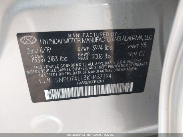 Photo 8 VIN: 5NPD74LF3KH457394 - HYUNDAI ELANTRA 