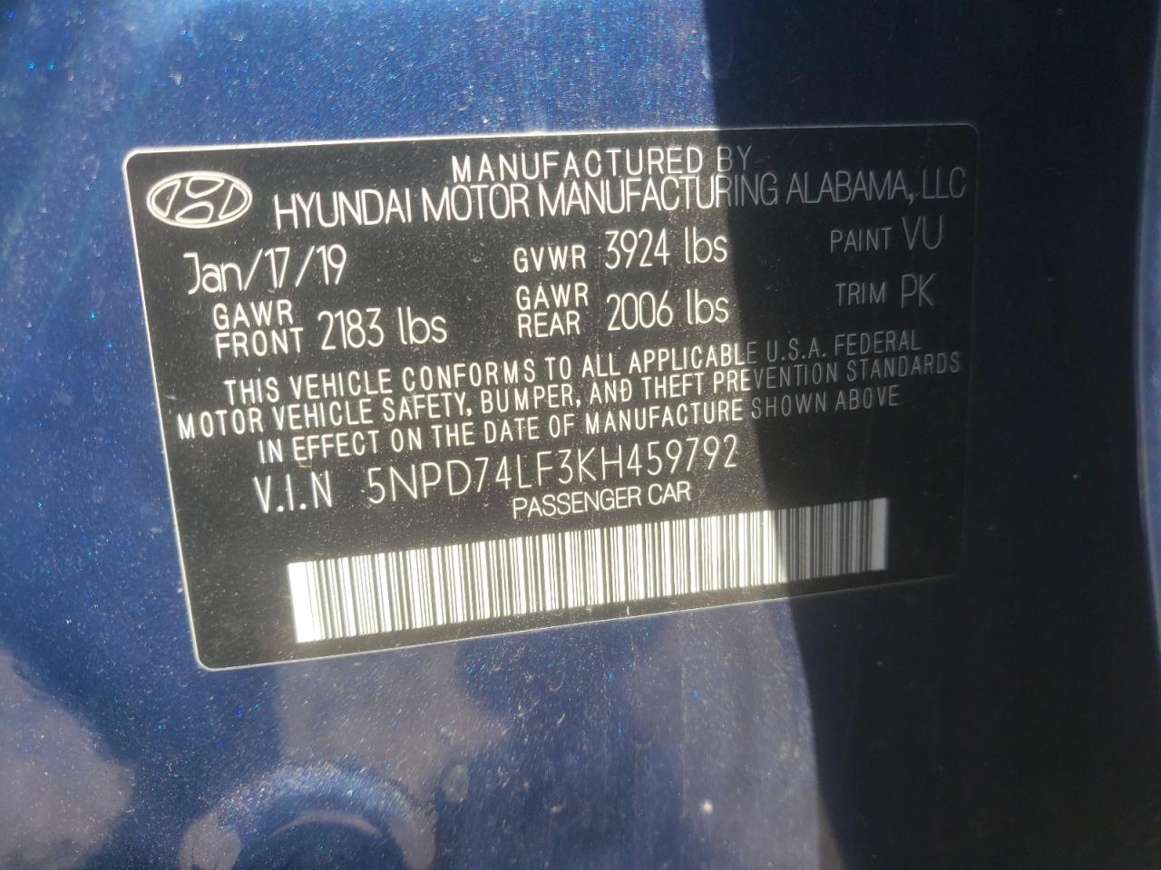 Photo 11 VIN: 5NPD74LF3KH459792 - HYUNDAI ELANTRA 