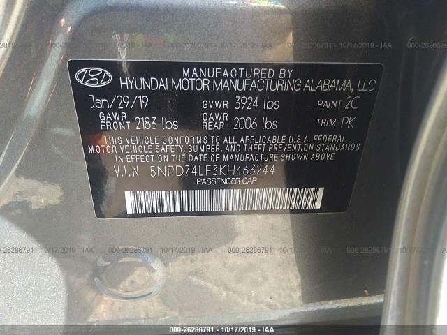 Photo 8 VIN: 5NPD74LF3KH463244 - HYUNDAI ELANTRA 