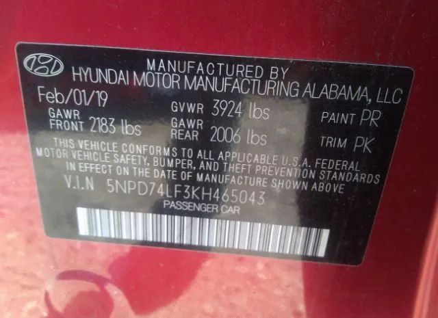 Photo 8 VIN: 5NPD74LF3KH465043 - HYUNDAI ELANTRA 