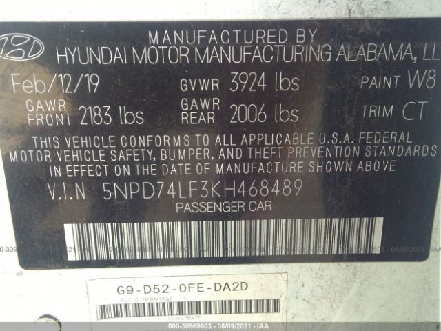 Photo 8 VIN: 5NPD74LF3KH468489 - HYUNDAI ELANTRA 