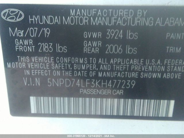 Photo 8 VIN: 5NPD74LF3KH477239 - HYUNDAI ELANTRA 