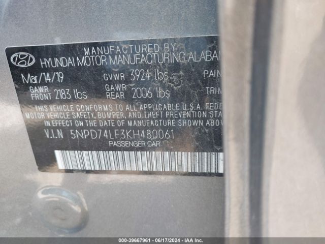 Photo 8 VIN: 5NPD74LF3KH480061 - HYUNDAI ELANTRA 