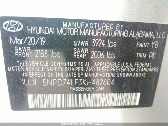 Photo 8 VIN: 5NPD74LF3KH482604 - HYUNDAI ELANTRA 