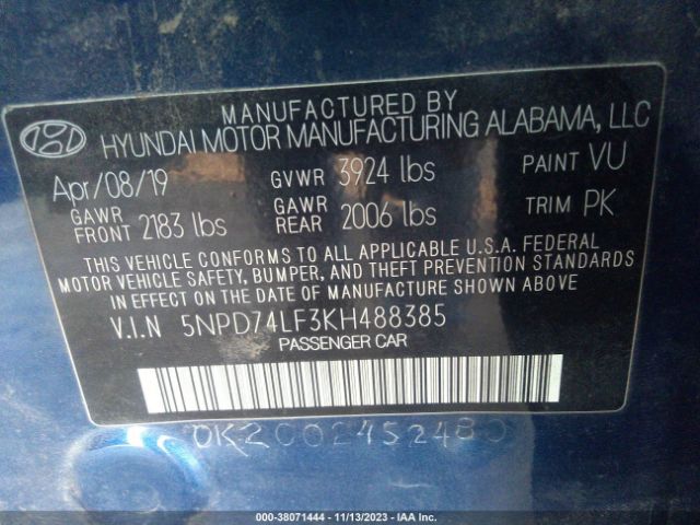 Photo 8 VIN: 5NPD74LF3KH488385 - HYUNDAI ELANTRA 