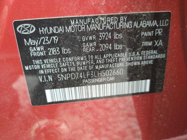 Photo 9 VIN: 5NPD74LF3LH502660 - HYUNDAI ELANTRA SE 