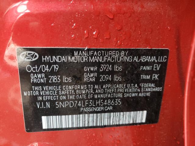 Photo 9 VIN: 5NPD74LF3LH548635 - HYUNDAI ELANTRA SE 