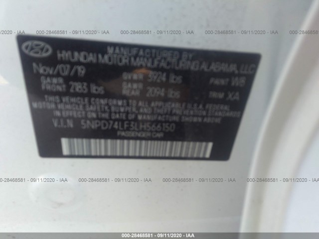 Photo 8 VIN: 5NPD74LF3LH566150 - HYUNDAI ELANTRA 