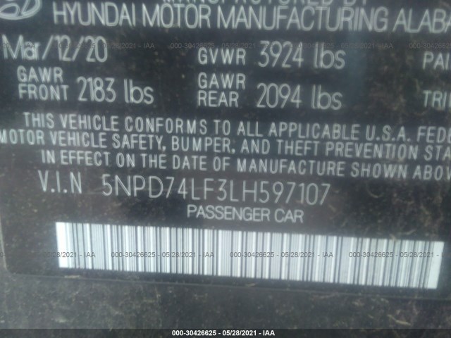 Photo 8 VIN: 5NPD74LF3LH597107 - HYUNDAI ELANTRA 