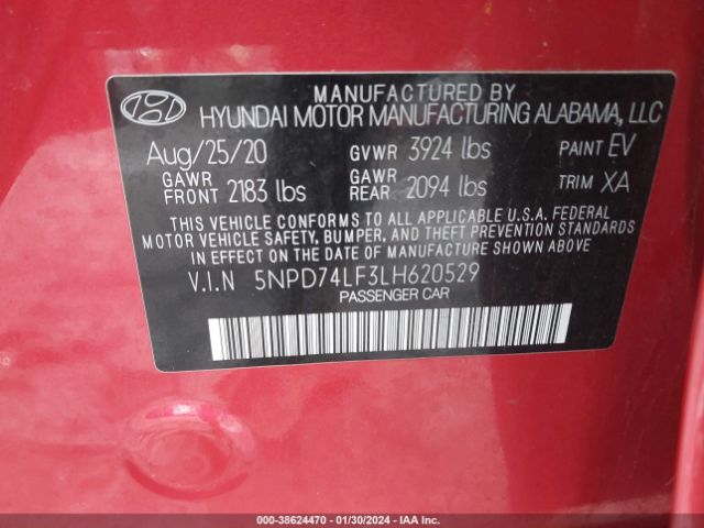 Photo 8 VIN: 5NPD74LF3LH620529 - HYUNDAI ELANTRA 