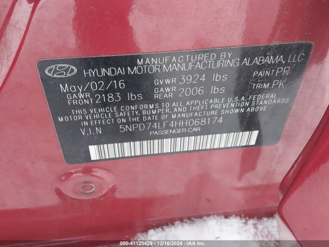 Photo 8 VIN: 5NPD74LF4HH068174 - HYUNDAI ELANTRA 