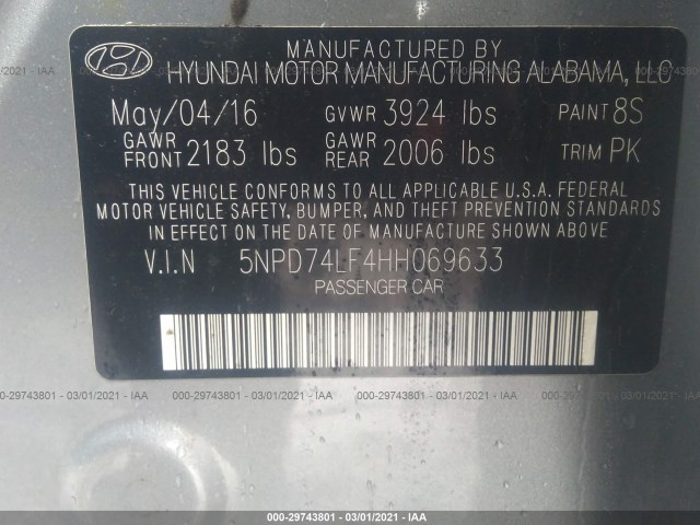 Photo 8 VIN: 5NPD74LF4HH069633 - HYUNDAI ELANTRA 