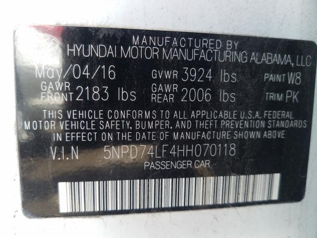 Photo 9 VIN: 5NPD74LF4HH070118 - HYUNDAI ELANTRA SE 