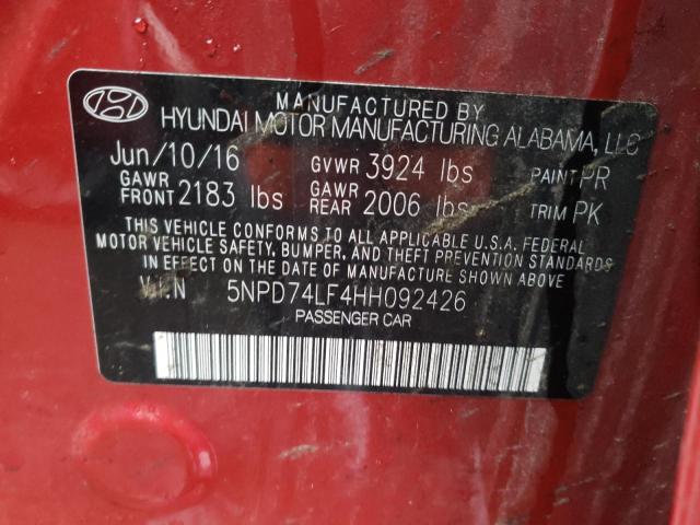 Photo 9 VIN: 5NPD74LF4HH092426 - HYUNDAI ELANTRA SE 