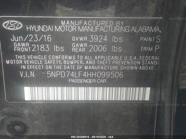 Photo 8 VIN: 5NPD74LF4HH099506 - HYUNDAI ELANTRA 