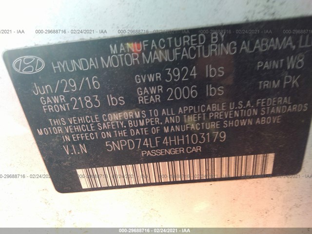 Photo 8 VIN: 5NPD74LF4HH103179 - HYUNDAI ELANTRA 