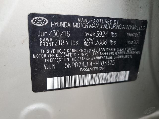 Photo 9 VIN: 5NPD74LF4HH103375 - HYUNDAI ELANTRA SE 