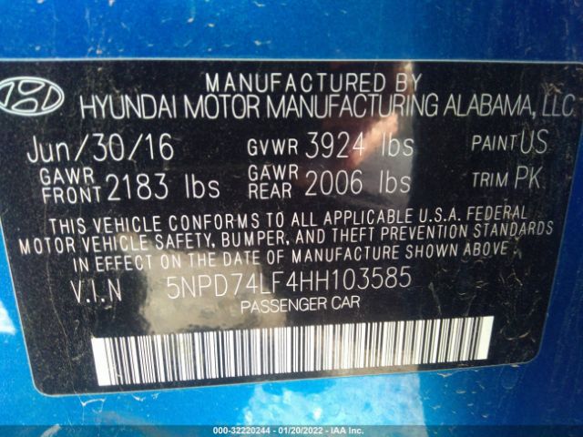 Photo 8 VIN: 5NPD74LF4HH103585 - HYUNDAI ELANTRA 