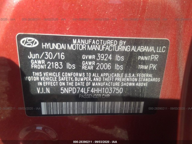 Photo 8 VIN: 5NPD74LF4HH103750 - HYUNDAI ELANTRA 