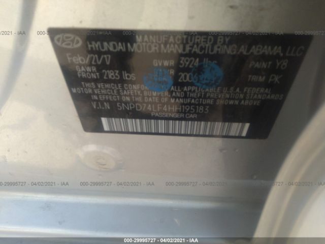 Photo 8 VIN: 5NPD74LF4HH195183 - HYUNDAI ELANTRA 