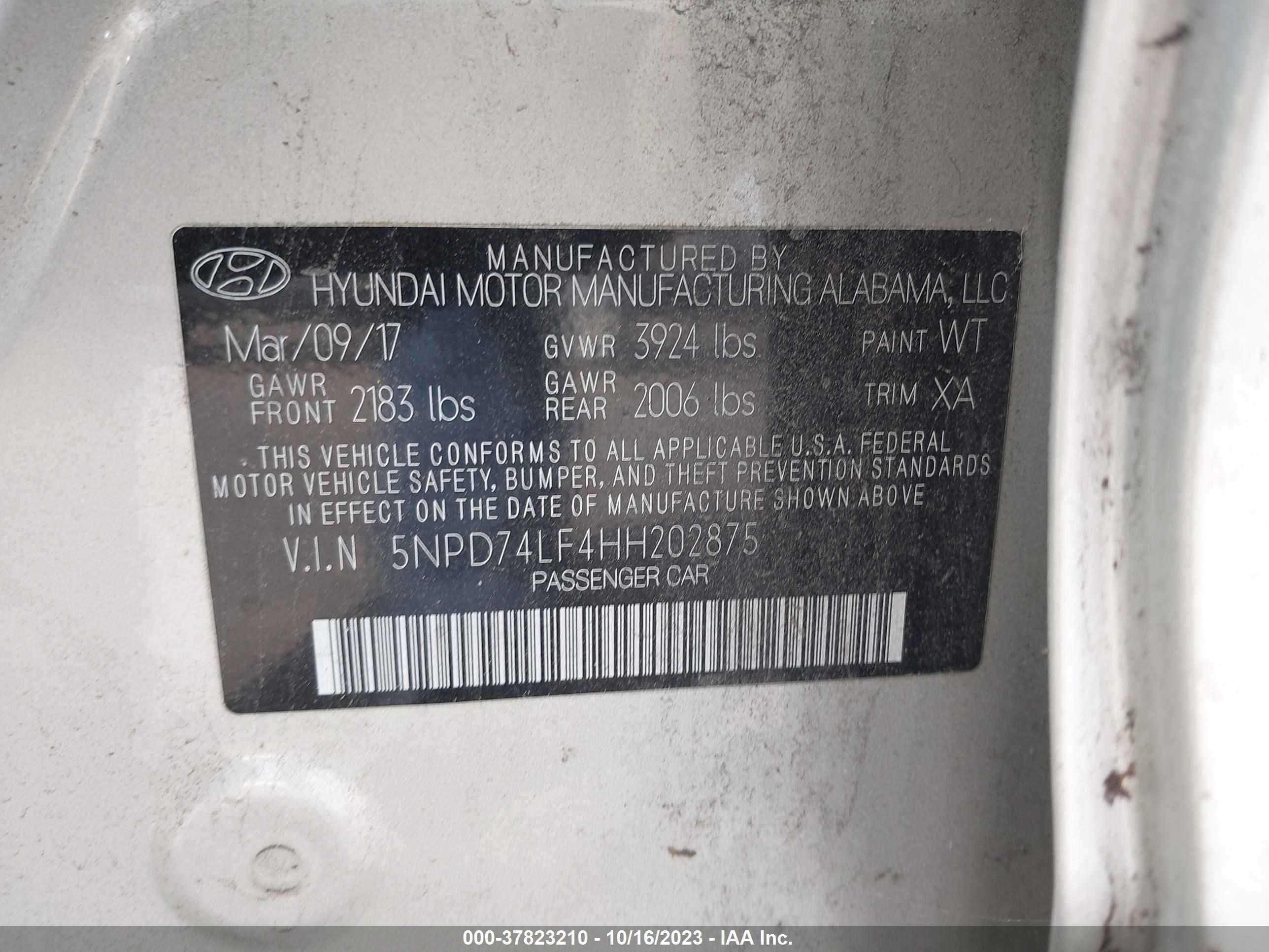 Photo 8 VIN: 5NPD74LF4HH202875 - HYUNDAI ELANTRA 