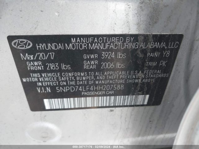 Photo 8 VIN: 5NPD74LF4HH207588 - HYUNDAI ELANTRA 