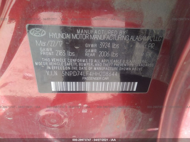 Photo 8 VIN: 5NPD74LF4HH208644 - HYUNDAI ELANTRA 