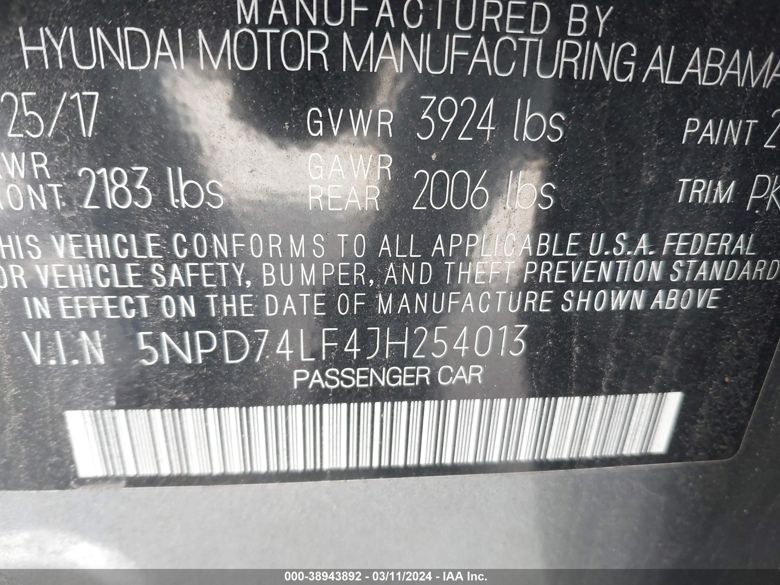 Photo 8 VIN: 5NPD74LF4JH254013 - HYUNDAI ELANTRA 