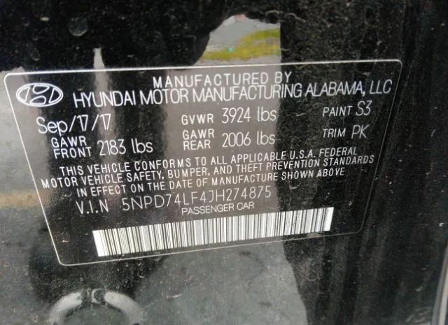 Photo 8 VIN: 5NPD74LF4JH274875 - HYUNDAI ELANTRA 