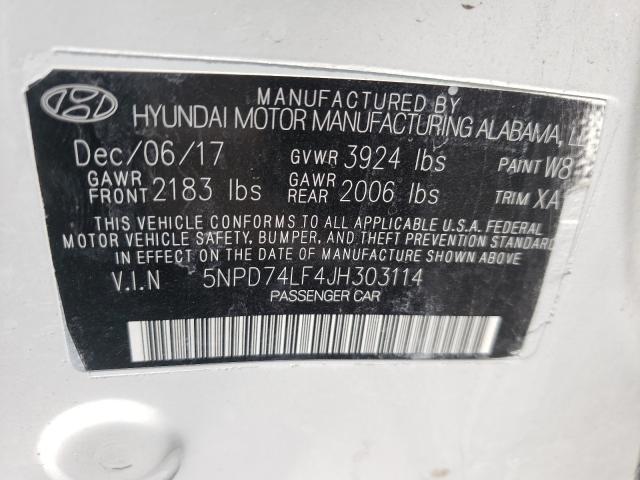 Photo 9 VIN: 5NPD74LF4JH303114 - HYUNDAI ELANTRA SE 