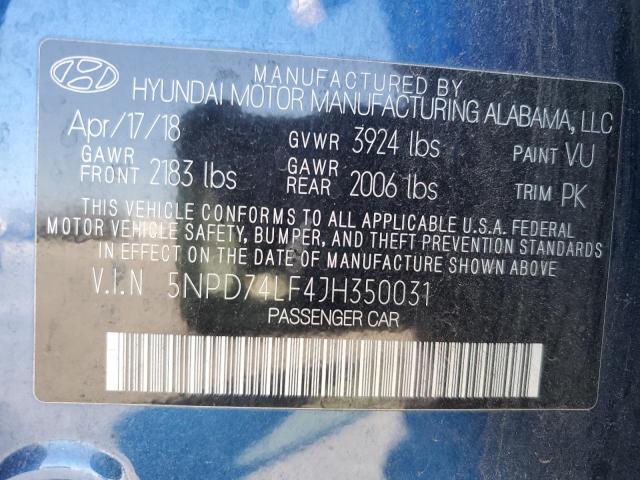 Photo 11 VIN: 5NPD74LF4JH350031 - HYUNDAI ELANTRA SE 