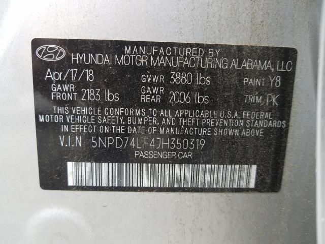 Photo 9 VIN: 5NPD74LF4JH350319 - HYUNDAI ELANTRA 