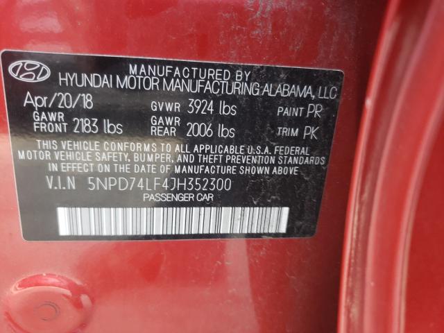 Photo 9 VIN: 5NPD74LF4JH352300 - HYUNDAI ELANTRA SE 