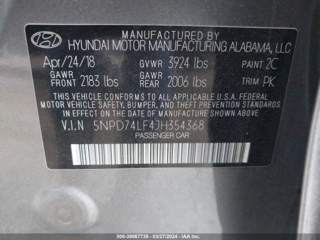 Photo 8 VIN: 5NPD74LF4JH354368 - HYUNDAI ELANTRA 