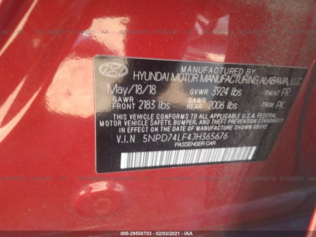 Photo 8 VIN: 5NPD74LF4JH365676 - HYUNDAI ELANTRA 