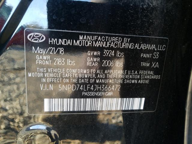 Photo 9 VIN: 5NPD74LF4JH366472 - HYUNDAI ELANTRA SE 