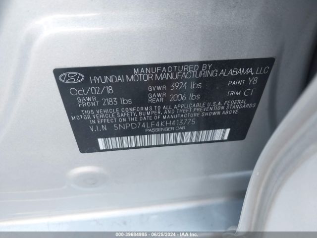 Photo 8 VIN: 5NPD74LF4KH413775 - HYUNDAI ELANTRA 