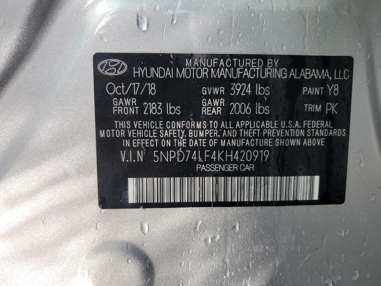 Photo 11 VIN: 5NPD74LF4KH420919 - HYUNDAI ELANTRA 