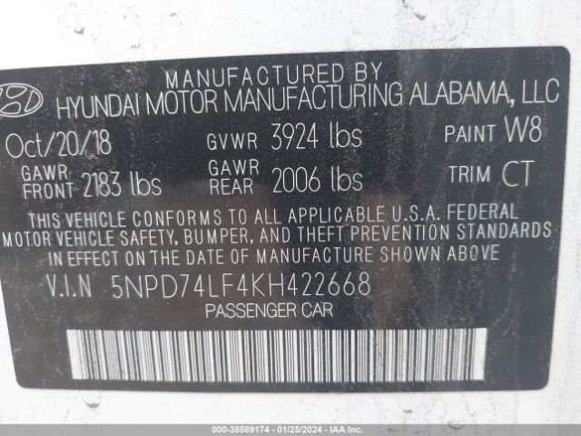 Photo 8 VIN: 5NPD74LF4KH422668 - HYUNDAI ELANTRA 