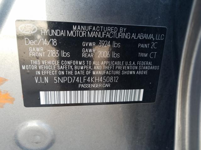 Photo 9 VIN: 5NPD74LF4KH450812 - HYUNDAI ELANTRA SE 