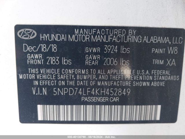 Photo 8 VIN: 5NPD74LF4KH452849 - HYUNDAI ELANTRA 