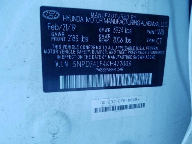 Photo 9 VIN: 5NPD74LF4KH472003 - HYUNDAI ELANTRA SE 