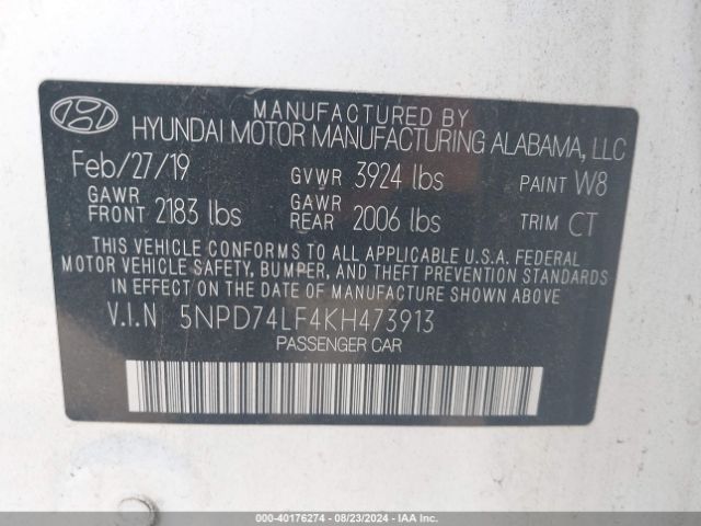 Photo 8 VIN: 5NPD74LF4KH473913 - HYUNDAI ELANTRA 