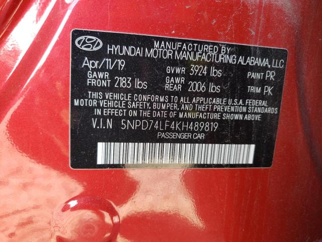 Photo 12 VIN: 5NPD74LF4KH489819 - HYUNDAI ELANTRA 