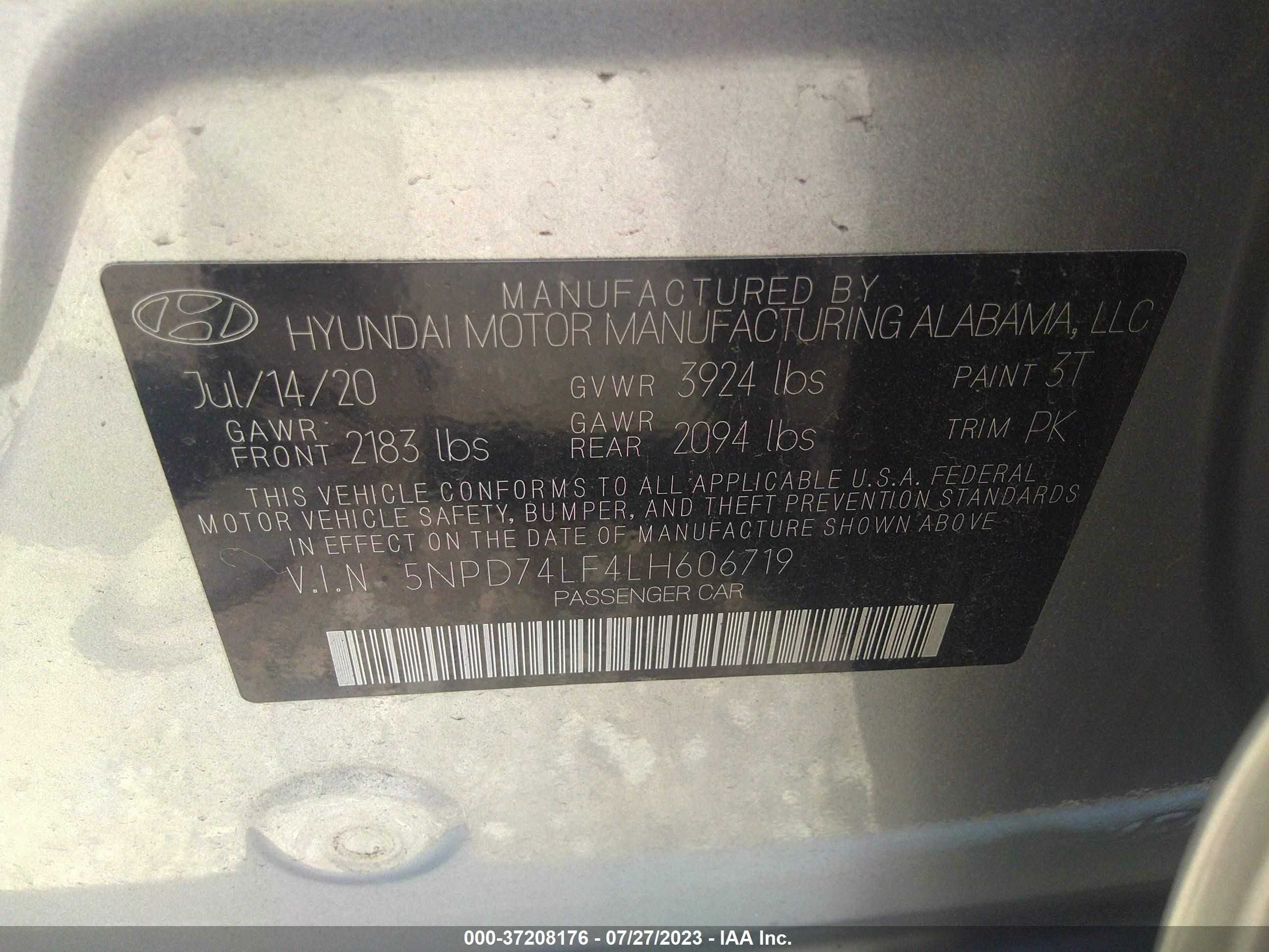 Photo 8 VIN: 5NPD74LF4LH606719 - HYUNDAI ELANTRA 