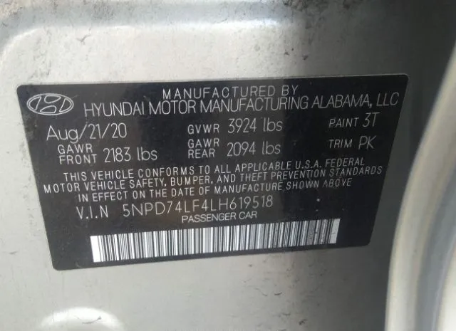 Photo 8 VIN: 5NPD74LF4LH619518 - HYUNDAI ELANTRA 