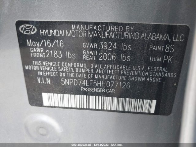 Photo 8 VIN: 5NPD74LF5HH077126 - HYUNDAI ELANTRA 