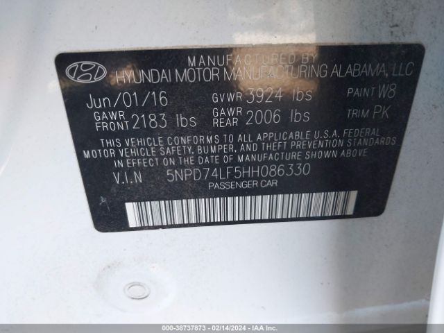 Photo 8 VIN: 5NPD74LF5HH086330 - HYUNDAI ELANTRA 